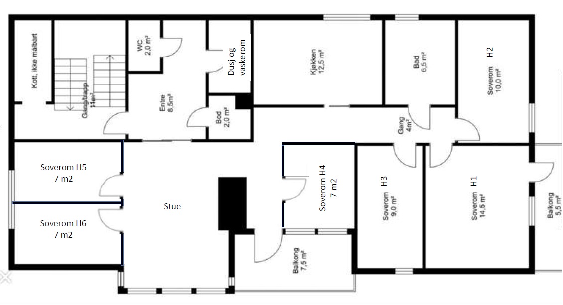 Plan leilighet i 2. etg